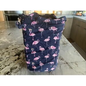 Vera Bradley Shoe Bag (retired) flamingo party - pink flamingos on dark blue